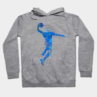 Basketball player jump blue watercolor Hoodie